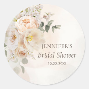 Fall Floral Eucalyptus Bridal Shower Classic Round Sticker