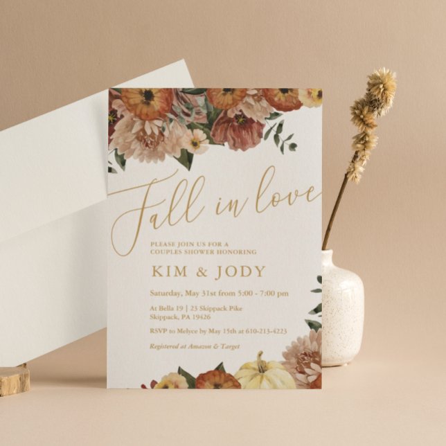 Fall Floral Fall In Love Couples Shower Invitation (Creator Uploaded)