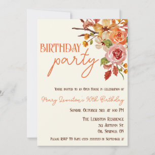 Fall Floral, Fall Leaves, Twigs, Birthday Party Invitation