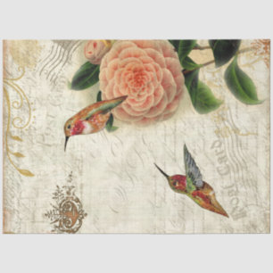 Fall Floral Foliage Hummingbirds Script Decoupage Tissue Paper