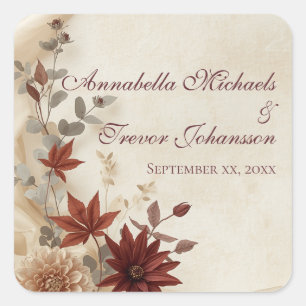 Fall Floral Foliage & Linen Autumn Wedding Square Sticker
