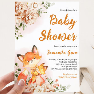 Fall Floral Fox Baby Shower Invitation