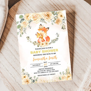 Fall Floral Fox Baby Shower  Invitation