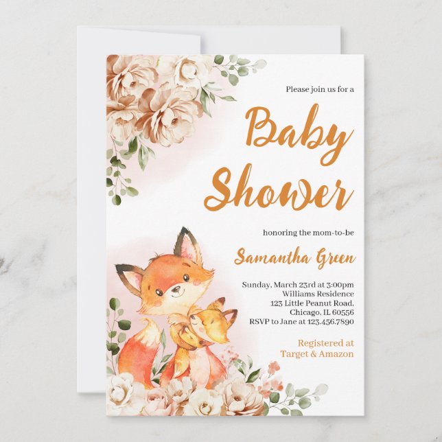  Fall Floral Fox Baby Shower Invitation (Front)