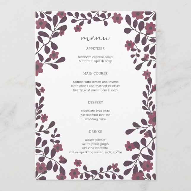Fall Floral Frame Elegant Modern Rustic CUSTOM Menu (Front)