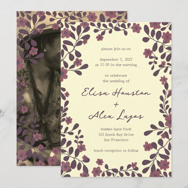 Fall Floral Frame Sweet Boho Casual PHOTO Wedding  Invitation (Front/Back)