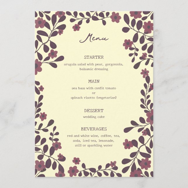 Fall Floral Frame Sweet Boho Casual PHOTO Wedding  Menu (Front)