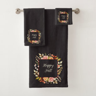 Fall floral frame with customisable text bath towel set