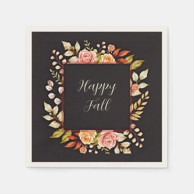 Fall floral frame with customisable text  napkin (Front)