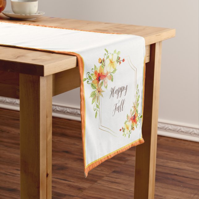 Fall floral frame with customisable text short tab table runner (In Situ)