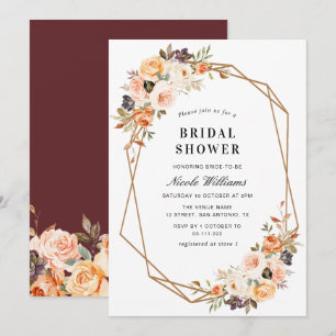 fall floral geometric bridal shower invitation