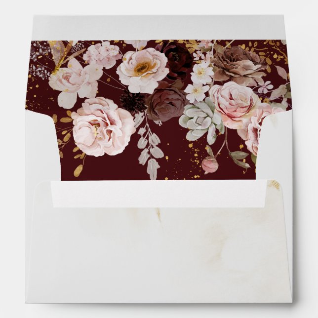 Fall floral gold elegant wedding envelope (Back (Bottom))