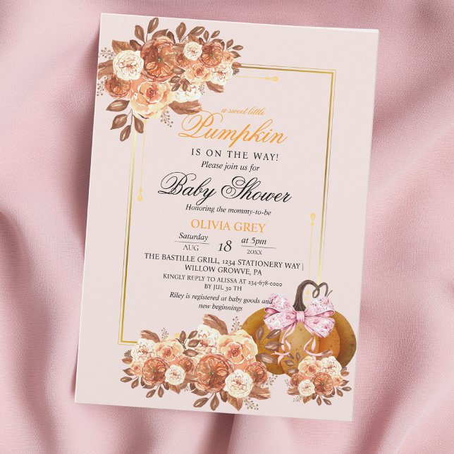 Fall Floral Gold Pumpkin Baby Shower  Invitation (Creator Uploaded)