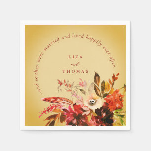 Fall Floral Gold Washed Happily Ever After Wedding Napkin