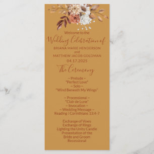 Fall Floral Gold Wedding Program Programme