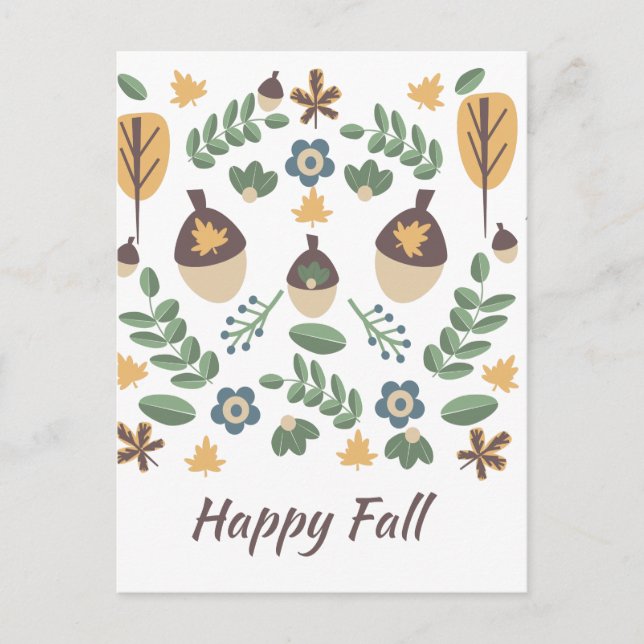 Fall Floral Greenery Leaves Acorn Pattern  Postcard (Front)