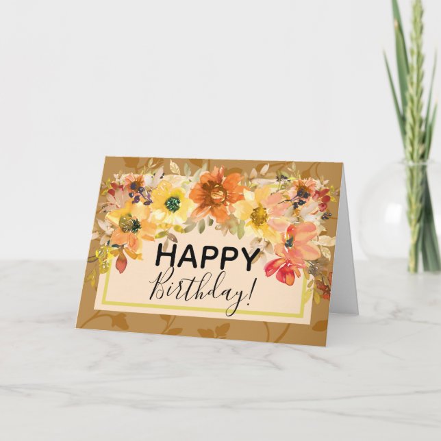 Fall Floral Happy Birthday Greeting Card (Front)