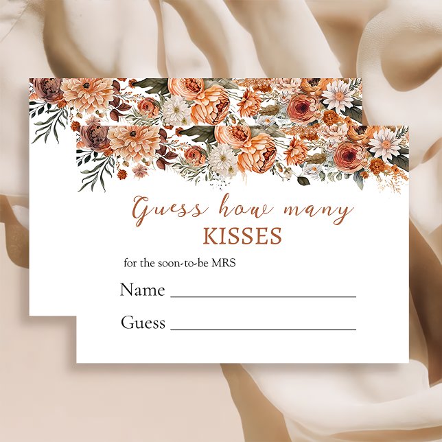 Fall Floral How Many Kisses Bridal Shower Card (Creator Uploaded)