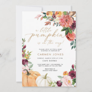 Fall Floral Little Pumpkin Baby Shower Invitation
