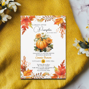 Fall Floral Little Pumpkin on the Way Baby Shower Invitation