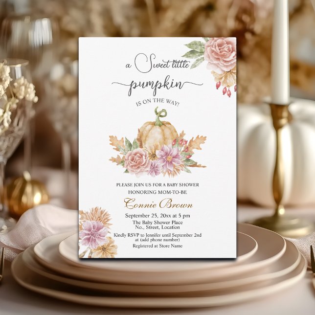 Fall Floral Little Pumpkin on the Way Baby Shower Invitation (Creator Uploaded)