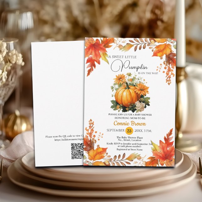 Fall Floral Little Pumpkin on the Way Baby Shower Invitation (Creator Uploaded)