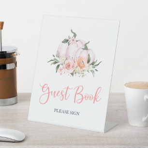 Fall Floral Little Pumpkin Shower Guest Book Pedestal Sign