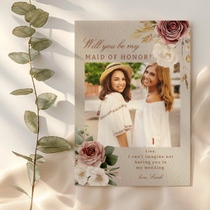 Fall Floral Maid of Honour Proposal Photo Card