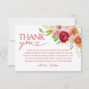 Fall Floral,  Marsala Flower Thank You Card 