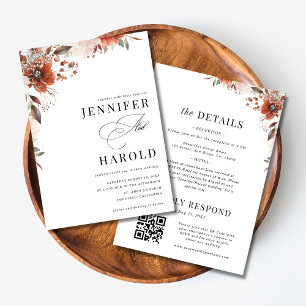 Fall Floral Minimal Plain All in One Wedding Invitation