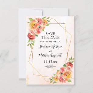 Fall Floral Modern Geometric Wedding Save The Date
