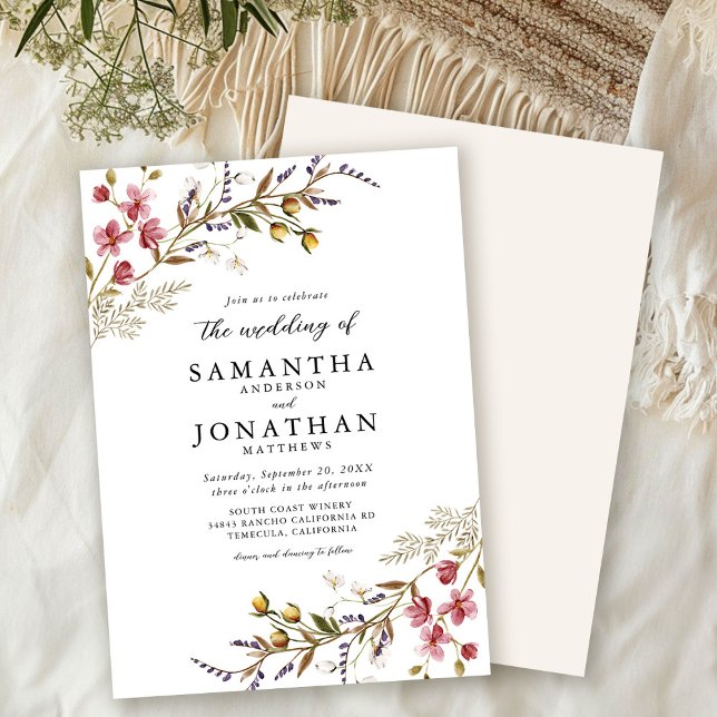 Fall Floral Modern Wildflowers Wedding Invitation (Creator Uploaded)