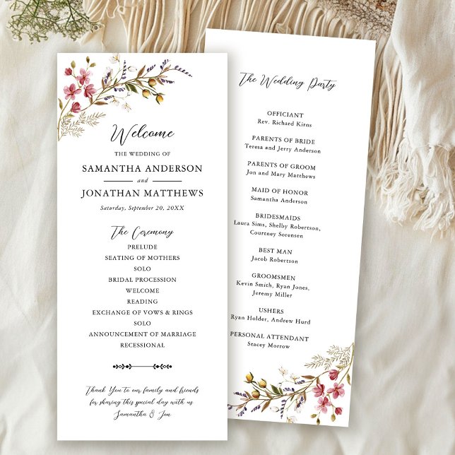Fall Floral Modern Wildflowers Wedding  Programme (Creator Uploaded)