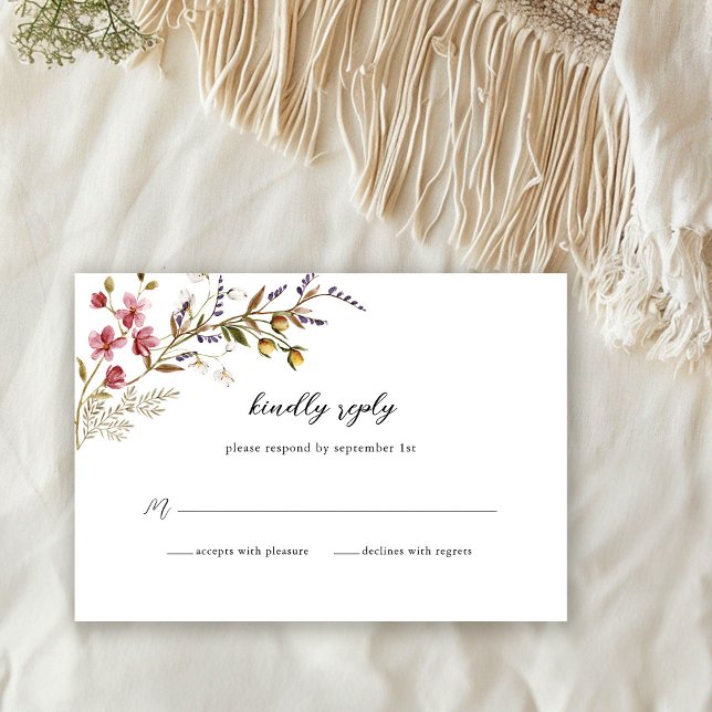 Fall Floral Modern Wildflowers Wedding RSVP Card (Creator Uploaded)