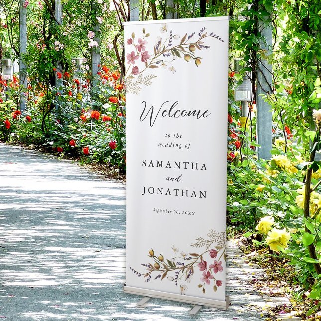 Fall Floral Modern Wildflowers Wedding Welcome Retractable Banner (Creator Uploaded)