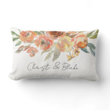 Fall Floral NAME & NAME Throw Pillow Newlyweds