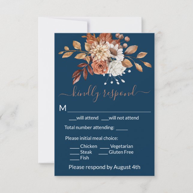 Fall Floral Navy Blue Enclosure RSVP Card (Front)