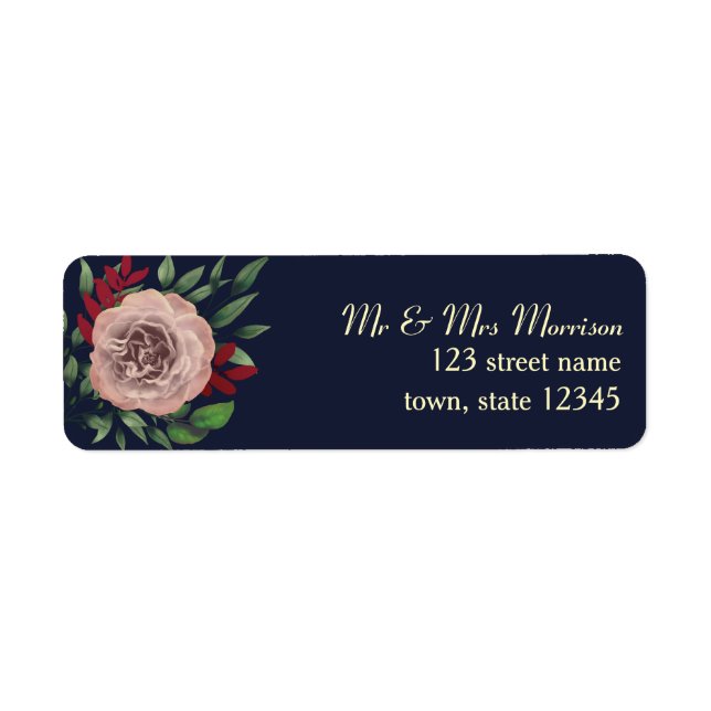 Fall Floral Navy Burgundy Wedding Address (Front)