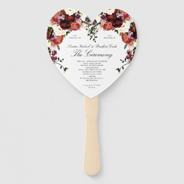 Fall Floral Navy Terracotta Cream Burgundy Purple Hand Fan (Front)