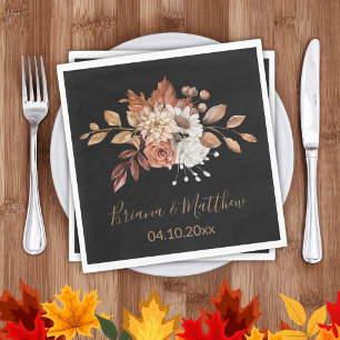 Fall Floral on Black Wedding Napkins