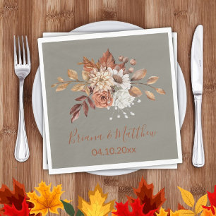 Fall Floral on Grey Wedding Napkins