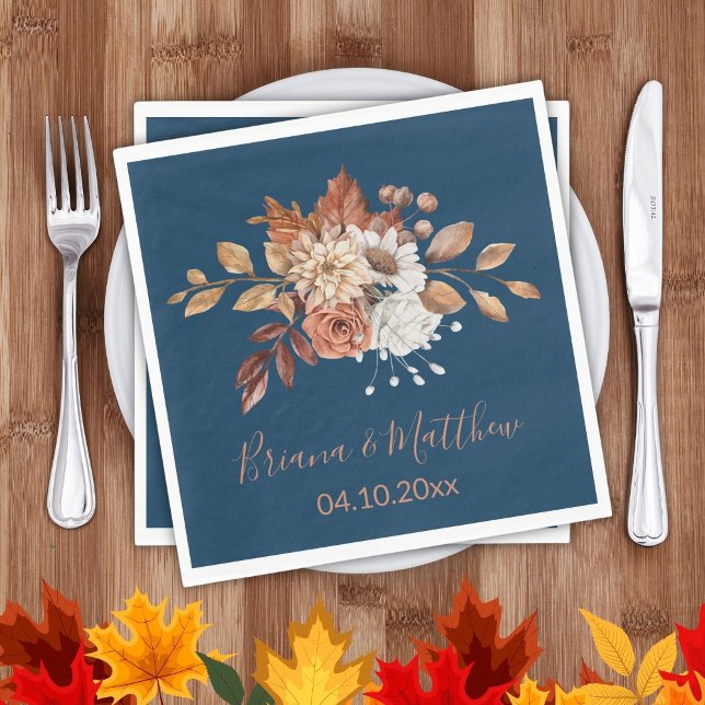 Fall Floral on Navy Blue Wedding Napkins (Creator Uploaded)