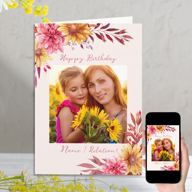 Fall Floral Personalised Photo Birthday Card (Creator Uploaded)