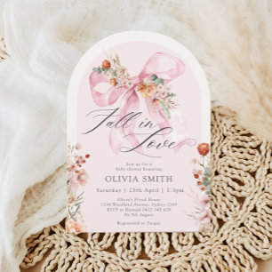 Fall Floral Pink Bow Fall in Love Baby Shower Invitation