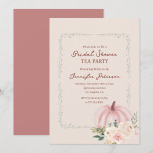 Fall Floral Pink Pumpkin Bridal Shower Tea Party Invitation