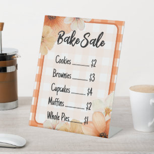 Fall Floral Plaid Bake Sale Sign Template
