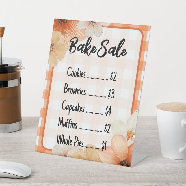 Fall Floral Plaid Bake Sale Sign Template (In SItu)