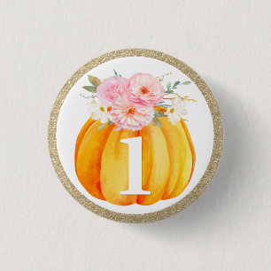 Fall Floral Pumpkin Baby Girl's 1st Birthday ONE 3 Cm Round Badge