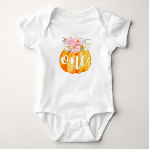 Fall Floral Pumpkin Baby Girl's 1st Birthday ONE Bodysuit