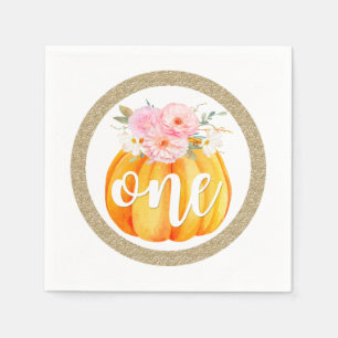 Fall Floral Pumpkin Baby Girl's 1st Birthday ONE Napkin